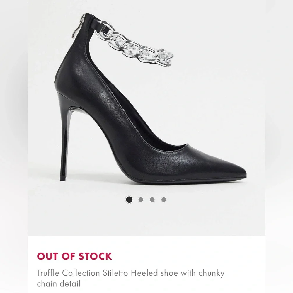 Truffle collection black heel with chunky chain ankle detail